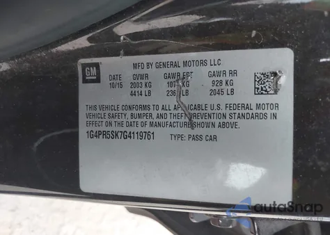 2016 Buick Verano Convenience Group из США, поврежденный, VIN 1G4PR5SK7G4119761